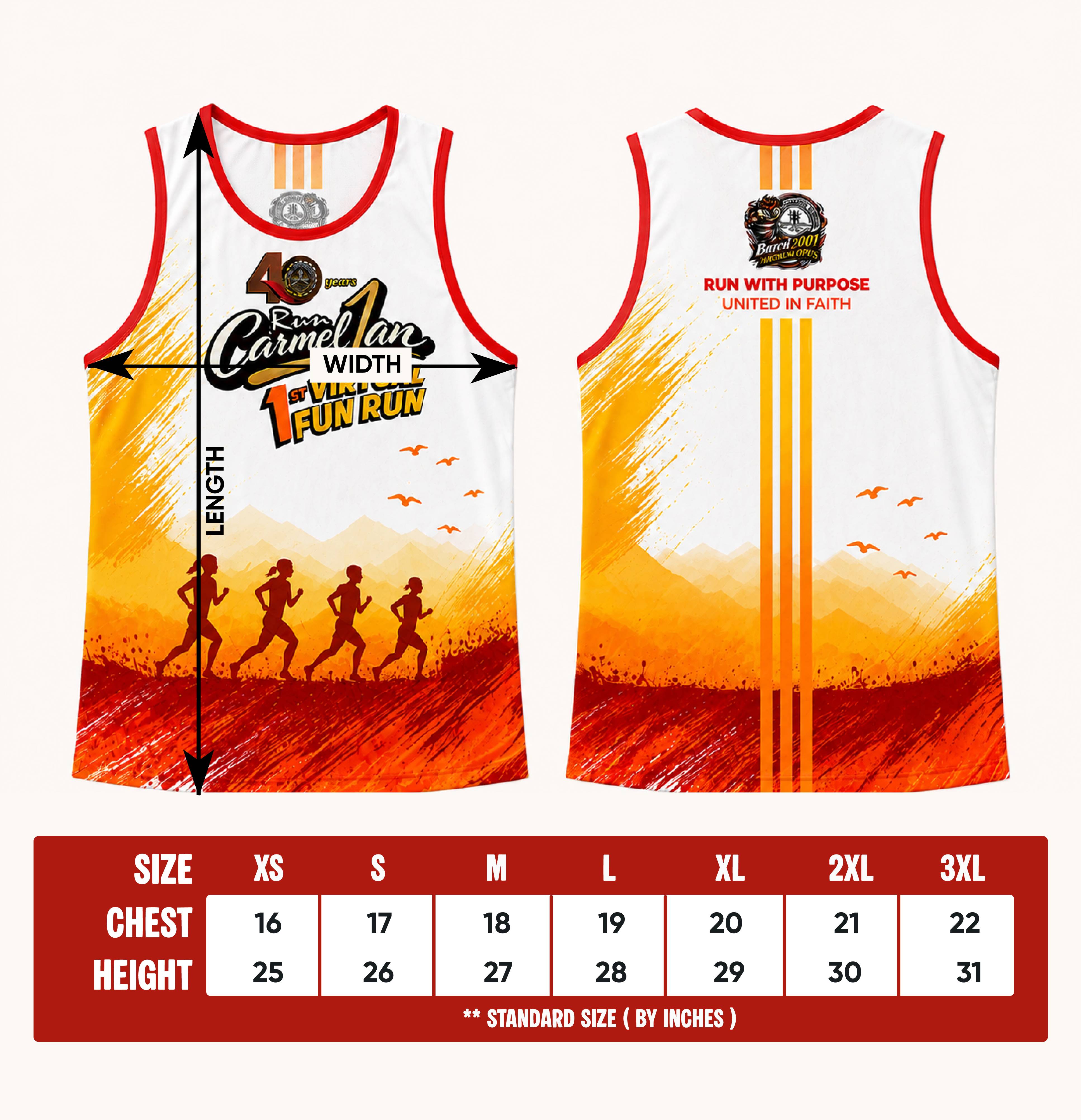 Race singlet & size chart